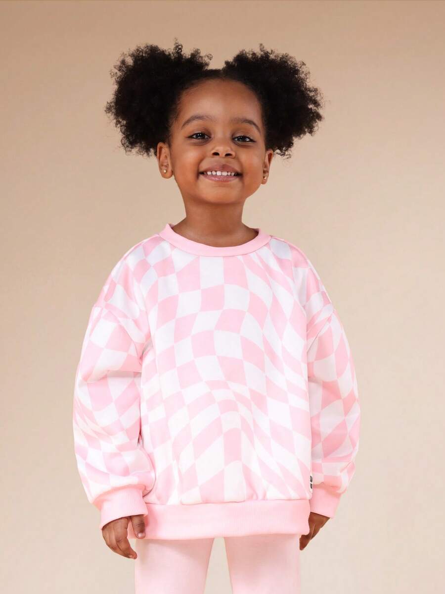 SUMWON Girls Checkered Hoodie Sweatshirt Co-Ord Set Long Sleeve Casual Wear Outfit Fall Winter Comfort Vacation - Pink - View 1