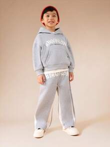 SUMWON Boys Hooded Sweatshirt And Jogger Set With Centre Pocket Flare Leg Casual Outfit Winter Streetwear Vacation - Light Grey - View 1
