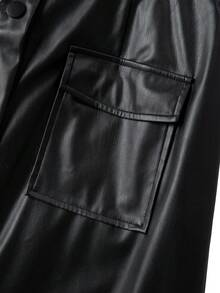 GlowEve CURVE 女士时尚优雅口袋直筒皮质中长裙 - 黑色 - 查看 4