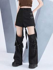 ROMWE PETITE Y2K Style Loose Straight Leg Detachable Cargo Pants, Suitable For K-Pop Girl Group Stage Outfits