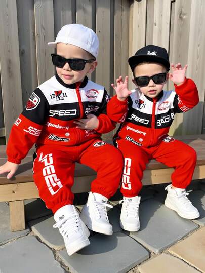 TaviRue Baby Boy/Girl Casual Cute Funny Sports Street All-Match Korean Style Versatile Comfortable Fashion Motorcycle Racing Cosplay Jumpsuit, Suitable For Halloween, Sports Events, Birthday Parties, Christenings, 1st Birthday Celebrations, Galas, Performances, Weddings, Autumn/Winter Brother Matching Outfits Race Car Outfit Toddler Baby Boy Dirt Bike Clothes Fast One Birthday Outfit Boy New Year