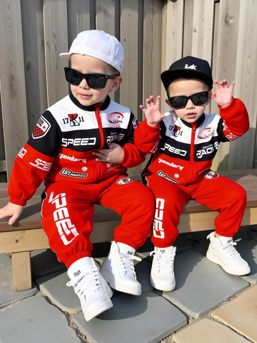 TaviRue 男婴/女婴休闲可爱搞怪运动街头百搭韩版百搭舒适时尚摩托车赛车角色扮演连体衣，适合万圣节、体育赛事、生日派对、洗礼、1 岁生日庆祝、联欢晚会、表演、婚礼、秋冬 - 紅色 - 查看 1