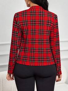 SHEIN Lady Elegant Plaid Cinched Waist Blazer,Fall,Fall Clothes For Women - Red - View 2
