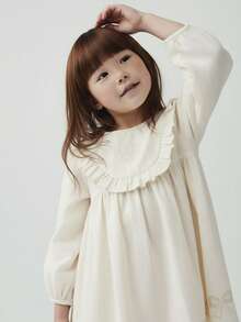 Maija Kids Maija Kids Váy dài tay bèo nhún họa tiết hoa cho bé gái - Màu be - Xem 1