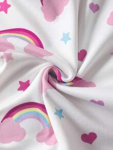 My Little Pony X SHEIN 两件套女婴可爱粉色小马印花长袖上衣和彩虹星星印花长裤睡衣套装，适合春、秋、冬季穿着。 - 白色 - 查看 8