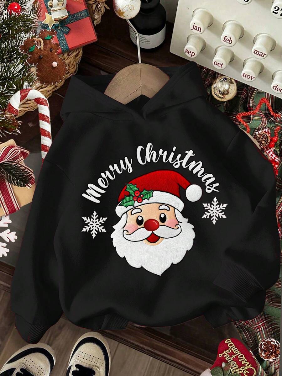 Áo nỉ dài tay dày dặn, thoải mái, in hình họa tiết Giáng sinh, thích hợp cho bé trai, kiểu dáng thường ngày, phù hợp cho mùa thu/đông. - màu đen - Xem 1