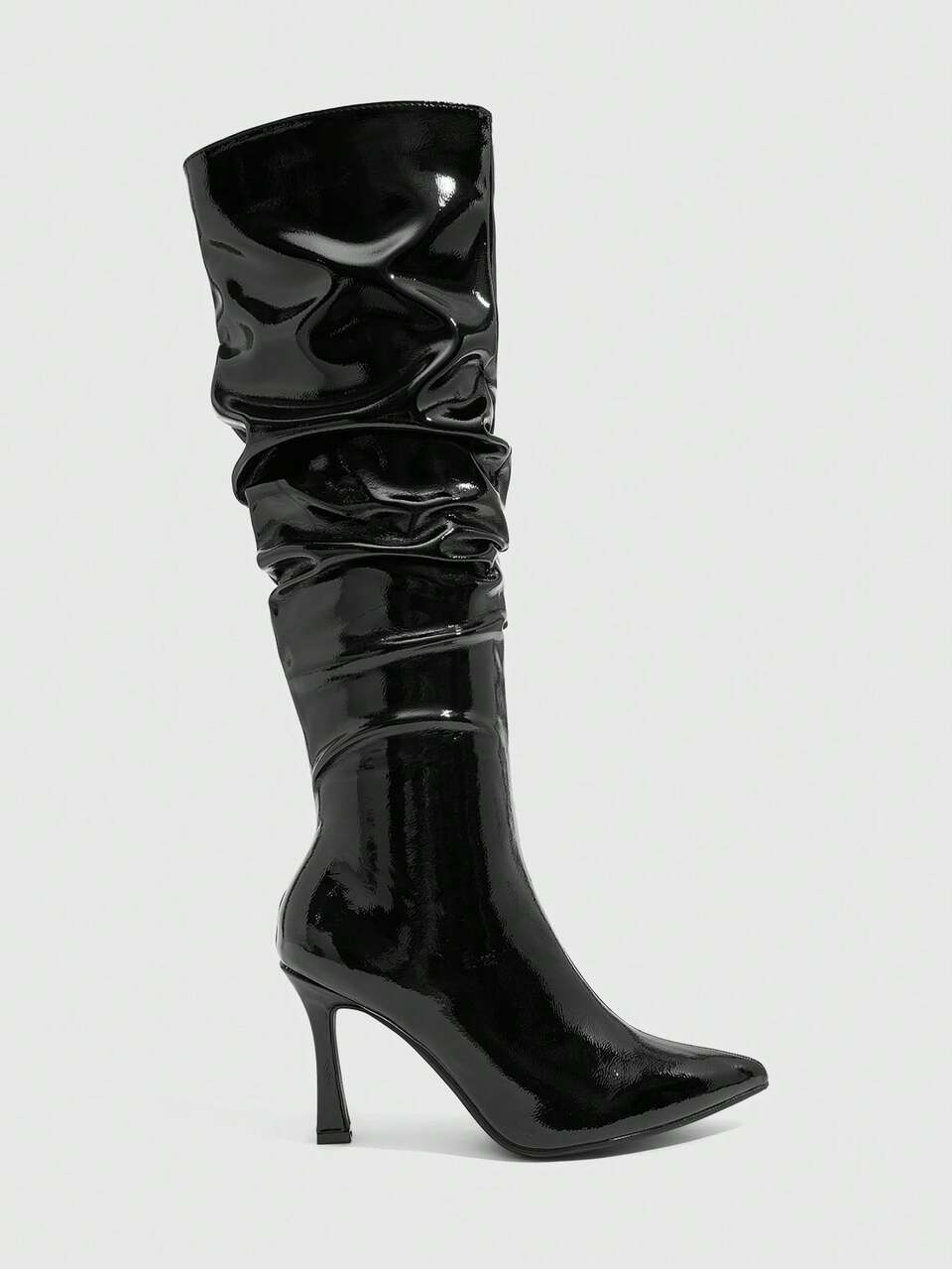 CUCCOO SZL Women's Pointed Toe Stiletto Heel Black Stacked Heel Sexy Knee High Boots, Suitable For Nightclub, Party, Gathering For Christmas Spring Shoes