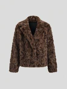 TRNVIE 1 件女士棕色豹纹仿皮草简约大衣，适合派对、圣诞节、情人节 - 棕色 - 查看 4