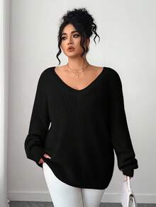 SHEIN Tall CURVE Pull oversize à manches longues raglan col V décontracté