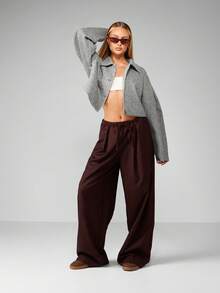 MISSGUIDED Áo khoác cổ bẻ cài nút họa tiết răng sói ngắn cho mùa thu đông - màu đen - Xem 4