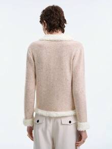 SHEIN Stylify 女士秋冬新款单件式 Polo 领针织开衫，柔软舒适，百搭时尚，高品质钩编设计 - 杏色 - 查看 7