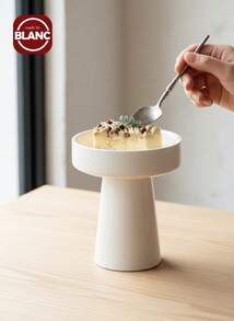 1pc Minimalist White Ceramic High-Foot Plate, Design Bowl For Dessert, Snacks, Fruit Sweets, Home Dining, Pudding, Elegant Decor Plate