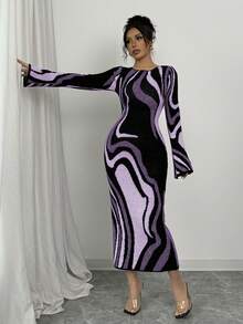Elenzga Women's Fashion Casual Color Block Bodycon Waist Dress - Mauve Purple - View 7