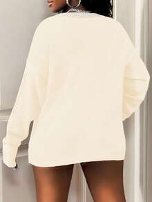 BamGleam Casual Smiling Face Patchwork Knit Sweater, Autumn/Winter - Apricot - View 2