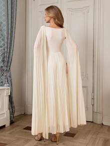 SHEIN Elenzya Sleeveless Ruffled Pleated Waist A-Line Elegant Romantic Sophisticated Women's Dress - Apricot - View 2