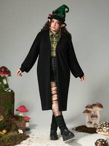 ROMWE Fairycore Áo len cardigan dệt kim dài thêu hình nấm, sao, mặt trăng, bướm và hoa lan cỡ lớn cho nữ, Áo len cardigan dệt kim cỡ lớn cho nữ mùa thu/đông, Áo len dệt kim cỡ lớn thường ngày cho nữ - màu đen - Xem 10