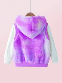 My Little Pony X SHEIN Young Girl Y2K Dreamy Sweet Purple & Pink Cartoon Pony Embroidery Tie-Dye Fluffy Hooded Vest Jacket, Suitable For Autumn/Winter - Purple - View 2