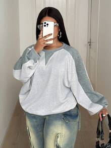Maweii Plus Size Long Sleeve Casual Fashionable Commuting Minimalist Versatile Sweatshirt - Grey - View 5