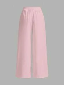 SHEIN EZwear 粉色小马印花休闲裤，女士款，适合夏季和度假穿着。 - 粉色 - 查看 2