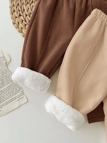 SHEIN 2pcs Baby Girl Corduroy Solid Color Thermal Lined Elastic Waist Pants, Autumn/Winter - Multicolor - View 7