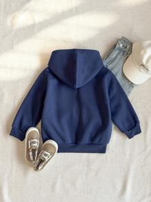 PrepCrw Sudadera con cremallera delantera y estampado de letras con estilo universitario para niños pequeños - Azul - Ver 2