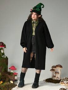 ROMWE Fairycore Áo len cardigan dệt kim dài thêu hình nấm, sao, mặt trăng, bướm và hoa lan cỡ lớn cho nữ, Áo len cardigan dệt kim cỡ lớn cho nữ mùa thu/đông, Áo len dệt kim cỡ lớn thường ngày cho nữ - màu đen - Xem 4