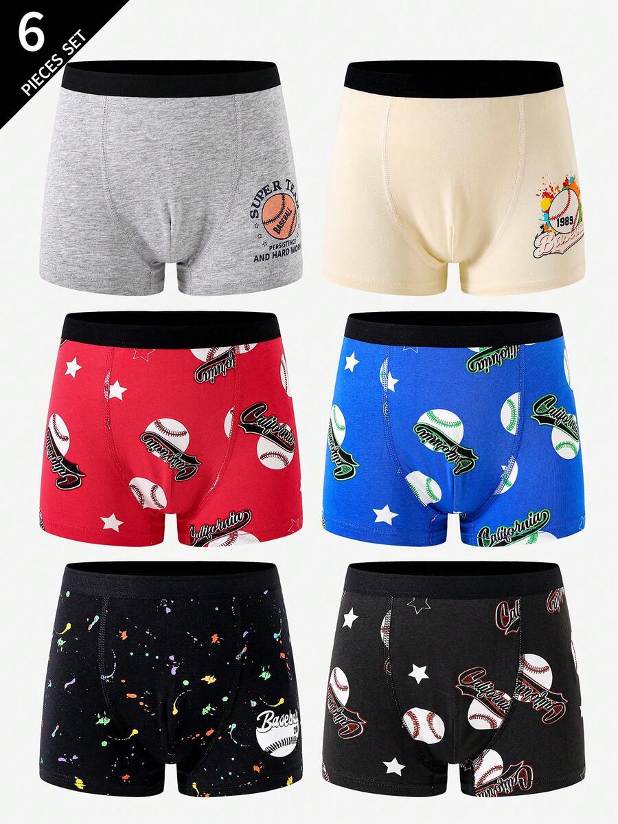 6条装男童纯棉舒适凉爽运动棒球印花三角裤 - 彩色 - 查看 1
