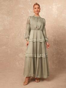 Lumalex 新款复古浅绿色亮片长袖连衣裙，秋冬款 - 綠色 - 查看 6