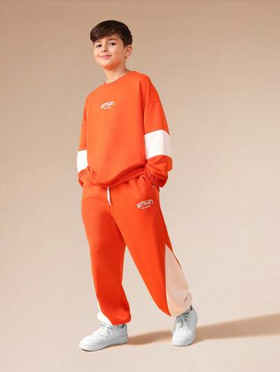 SUMWON Boys Long Sleeve Hoodie And Joggers Matching Set With Contrast White Panels And Hood