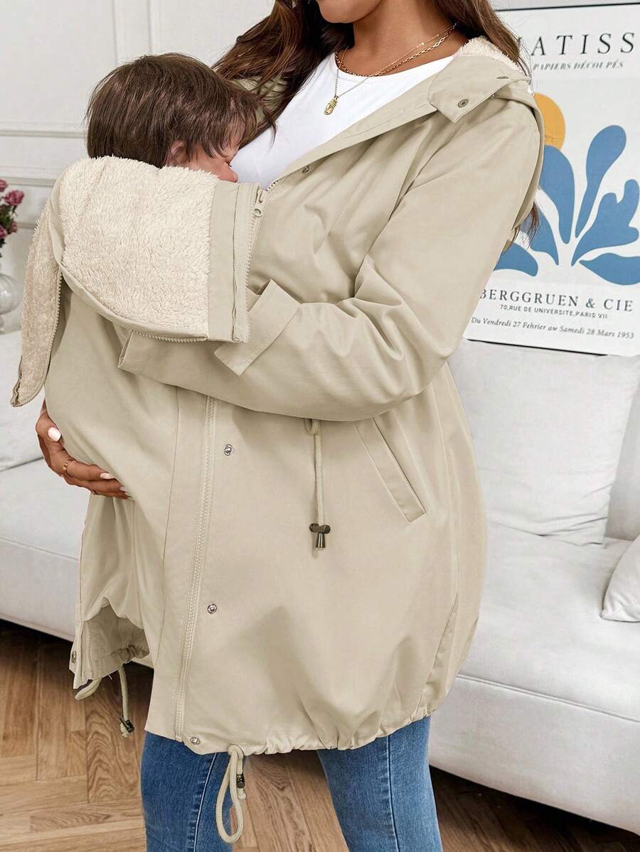 SHEIN Solid Color Minimalist Long Sleeve Warm 3-In-1 Maternity Jacket - Khaki - View 1