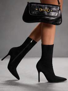 CUCCOO SZL Giày bốt cao cổ mũi nhọn cho nữ, thích hợp đi làm, hẹn hò, tiệc tùng, đi nghỉ - màu đen - Xem 8