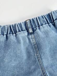 女童时尚贴袋雏菊刺绣阔腿宽松牛仔裤，Y2K复古水洗3D花朵牛仔裤，适合学校、校园、秋冬季节穿着，时尚童裤，复古水洗牛仔裤 - 淺色水洗藍 - 查看 8