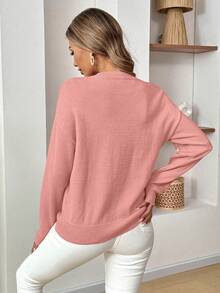 SHEIN LUNE 休闲柔软珍珠装饰女式毛衣 - 藕粉色 - 查看 2