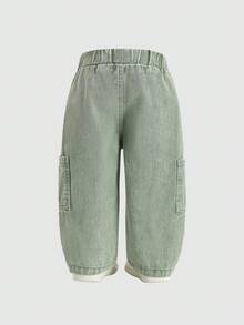 SHEIN Baby/Infant Girls' Fashion Snowflake Distressed Embroidered Flare Pants - Mint Green - View 2