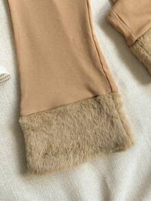 PrepCrw Young Girls' Collegiate Style Faux Fur Collar Front Button Jacket And Flare Leg Pants Set - Multicolor - View 4