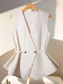 Franclia Women's Elegant Office Commute Tie-Waist Top - Apricot - View 6