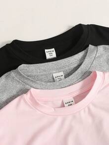 SHEIN Girlism 3pcs/Set Tween Girls' Casual Crew Neck Long Sleeve Fitted T-Shirt Set, Suitable For Autumn/Winter - Multicolor - View 3