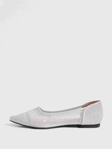 CUCCOO SZL Women's Fashionable Pointed Toe Flat Silver Mesh Rhinestone Elegant Comfortable Sexy Versatile Flats For Christmas - Silver - View 7