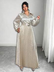 Elenzga Plus Size Women's French Casual Elegant Leopard Jacquard Long Sleeve Dress, Party Party Gathering Dance Date Dinner Party Banquet  Party Gathering Dance Date Dinner Party Banquet - Apricot - View 4