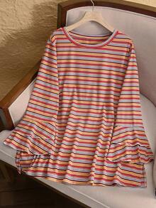EMERY ROSE Plus Size Winter Women Casual Purple Bell Sleeve Side Slit T-Shirt Winter Cozy Fall And Winter Vacation - Multicolor - View 9