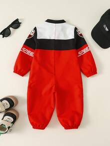 TaviRue 男婴/女婴休闲可爱搞怪运动街头百搭韩版百搭舒适时尚摩托车赛车角色扮演连体衣，适合万圣节、体育赛事、生日派对、洗礼、1 岁生日庆祝、联欢晚会、表演、婚礼、秋冬 - 紅色 - 查看 3