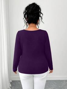 Elenzga Camiseta de manga larga con diseño asimétrico y tela texturizada para tallas grandes - Morado - Ver 2