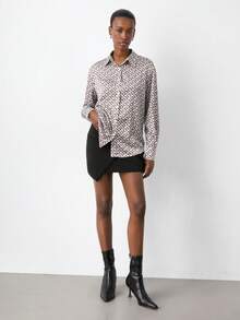 Maija Camisa casual de manga larga con botones y estampado completo para mujer, blusa elegante para mujer - Marrón - Ver 2