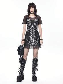 ROMWE Váy eo xương phong cách Gothic tối màu lãng mạn cổ điển dành cho nữ - màu đen - Xem 6