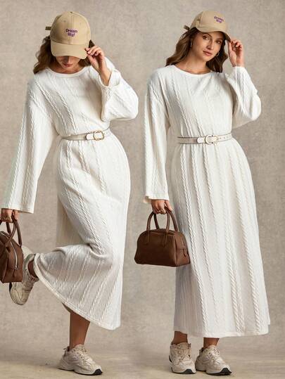 Zelara Plus Size Women Textured Knit Plus Size Round Neck Drop Shoulder Long Sleeve Casual Maxi Dress White Dress White Dress For Women White Dresses For Women White Dresses Winter Clothes For Women Winter Clothes Winter Dresses For Women Maija Fall Winter 2025 Women Maija Christmas Christmas Outfit For Women Christmas Party Dress White Dress New Year New Year Outfit New Year Look White Dress Réveillon Thanksgiving Outfit For Women New Year Dress Clothes For New Year Christmas Christmas Party Dress