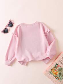 My Little Pony X SHEIN 小女孩卡通可爱粉色小马、彩虹、爱心印花荷叶袖卫衣，秋冬款