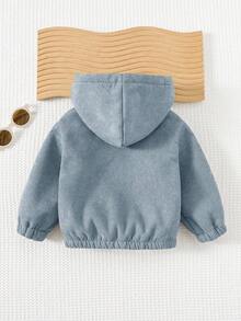 Cozy Pixies 男婴纯色连帽长袖夹克，百搭舒适 - 霧霾藍 - 查看 2