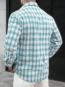 Manfinity CasualCool Men's Casual Plaid Long Sleeve Shirt, Autumn Men's Shirt Grunge Men Shirts Streetwear Men Shirts Oversized Men Shirts Plaid Plaid Button Up Men Old Money,Daily Leisure, Weekend Trips, Outdoor Activities, Travel Expeditions, Relaxed Work Environments Or Semi-Formal Occasions, Boyfriend/Husband Gift, Anniversary Gift Party Christmas - Multicolor - View 2