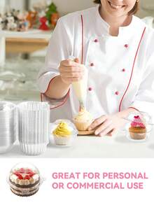 20/50 piezas Cajas desechables con forma de cabeza de oso para postres - Perfectas para fiestas, magdalenas y pasteles | Contenedores de plástico redondos para pasteles con tapa abatible - Blanco - Ver 10