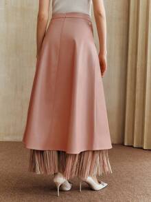 Anewsta 秋冬优雅仿皮流苏设计A字裙（女款） - 粉色 - 查看 3